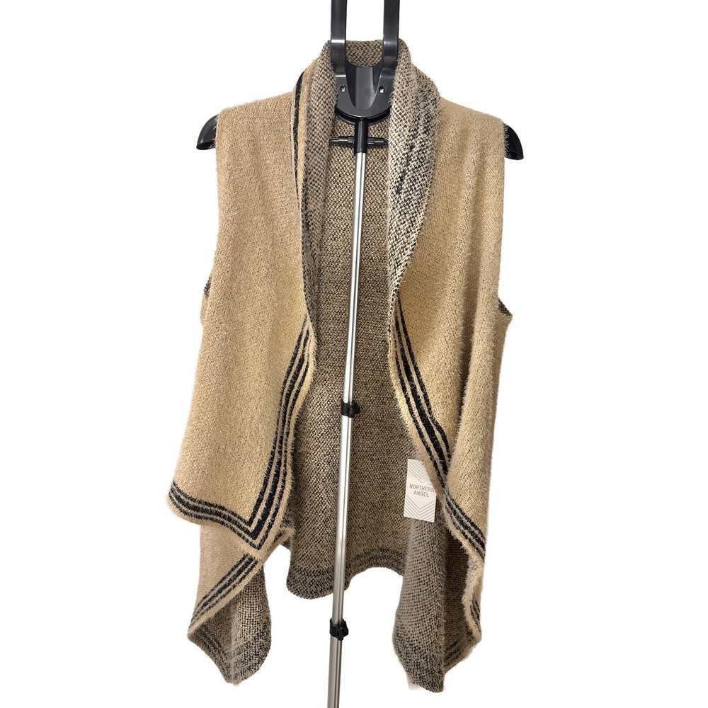 Northern Angel Waterfall Sweater Vest Tan Black Knit Draped L/XL‎ NWT Authentic